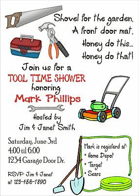 Details about Personalized GROOM's Wedding SHOWER Invitations TOOLS