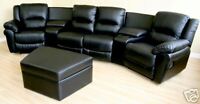 HOME THEATER SEATING GENUINE TOP GRAIN BLACK LEATHER SECTIONAL SOFA MOVIE SEAT