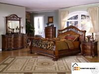 KING BEDROOM SET MARBLE TOPS, IMPRESSIVE SLEIGH BED FURNITURE, QUEEN ALSO, 4-PC