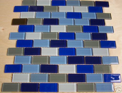 Glass Tile Mosaic Kitchen Bath Wall Blue  2x1 Subway  