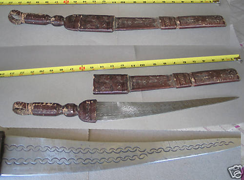Old Tuareg Dagger knife sword in tooled leather sheath  