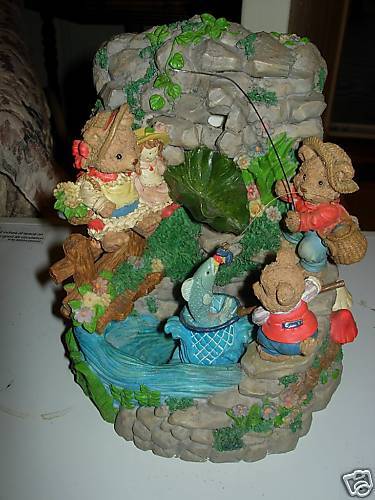 Musical Fishing Bears Water Fountain Sculpture  