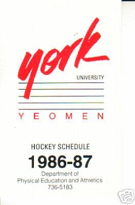 1986 87 York University Yeomen Hockey Schedule  