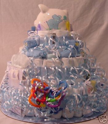 MY BABY CAKES & MORE 3 TIER BOY DIAPER CAKE 70 DIAPERS  