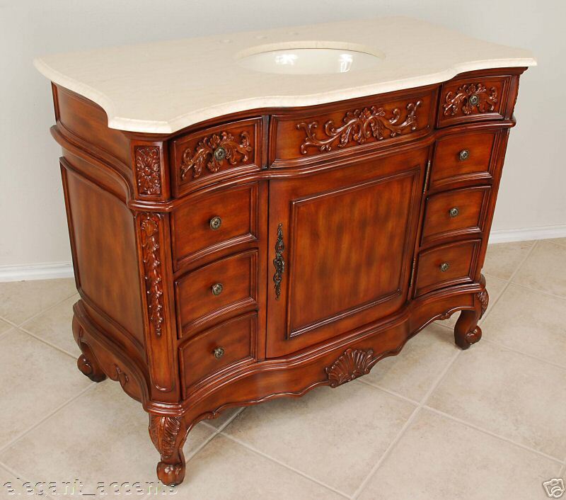 46 8 Drawer Chest Bathroom Vanity Sink Cabinet Marble  