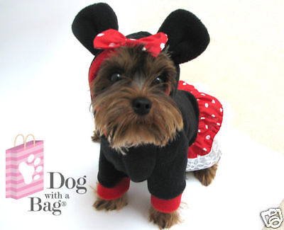 Disney Minnie Mouse Dress Chihuahua Yorkie Dog Coat Fleece Halloween Costume S