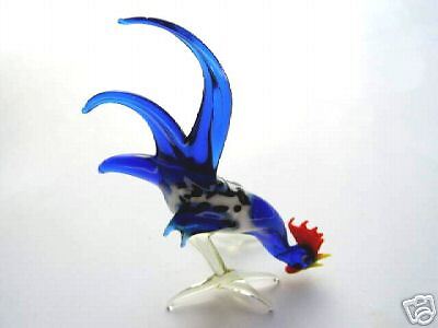 GERMAN SOLID GLASS CHICKEN ROOSTER FIGURINE Blue Med  