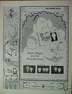 Mr.Magoo 1001 Arabian Nights Cartoon GE Bulbs 1959 AD  