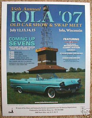 OLD CAR SHOW POSTER   IOLA, WIS.  JULY 12,13,14,15 2007  