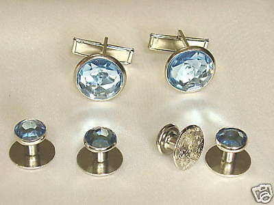 Cufflinks and Tuxedo Studs Silver Blue topaz New  