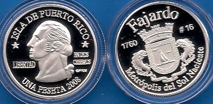   PESETA FAJARDO 2008 Puerto Rico Boricua Quarter 1/100 Plata  