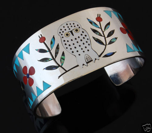 Dennis and Nancy Edaakie Owl Inlay Bracelet  