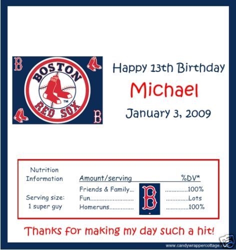 RED SOX BASEBALL BIRTHDAY PARTY CANDY WRAPPERS FAVORS  