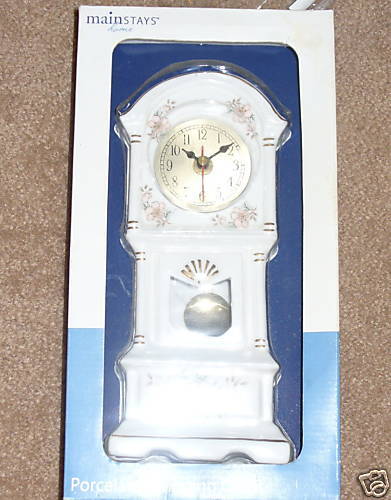 MAINSTAYS HOME PORCELAIN SWINGING CLOCK *RARE* SEALED  