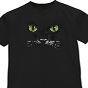 Yellow Green Eyed Cat black shirt Cats eyes T shirt  