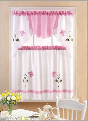 New Gingham Pink Butterfly 36 Tier Curtain and Swag