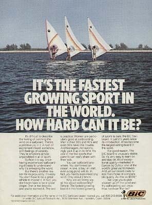 1982 Bic Sailboard Lake Trees Vintage Ad  