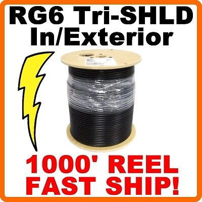 RG6 Coaxial Cable TV Antenna RG 6 Coax Black 1000 ft  