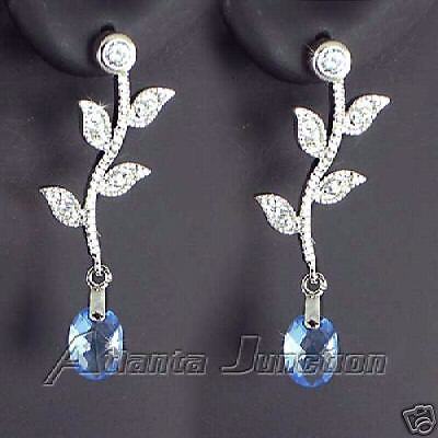 PRECIOUS* _BLUE TOPAZ CUSHION CUT CZ DANGLE EARRINGS_Silver  