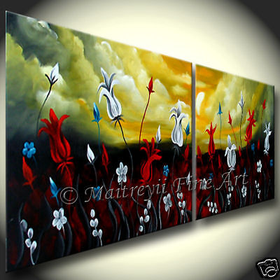 Original Abstract modern Paintings Red Contemporary Art floral by 