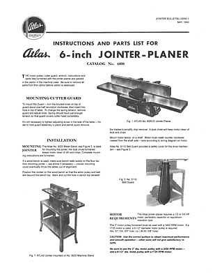 Atlas 6 Inch Jointer Planer Manual 1950  