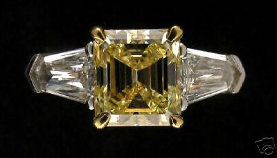 ESTATE RARE NATURAL FANCY YELLOW 2.41CT ASSCHER CUT DIAMOND 1920s ART 