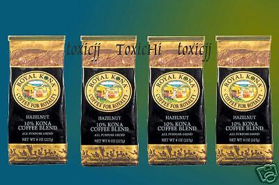 Four(4) Royal Kona Coffee HAZELNUT hawaii ground  