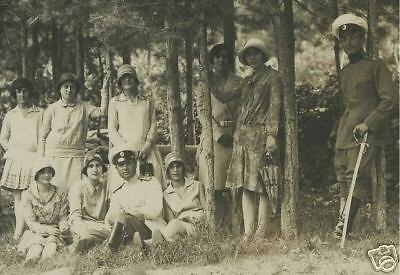 WOMEN, MEN, MILITARY UNIFORM 1920s REAL PHOTO POSTCARD  