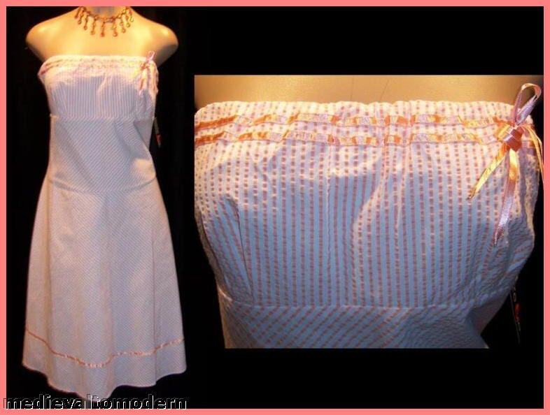 Peach Striped Cotton Sunderss Flare Dress NEW 13  