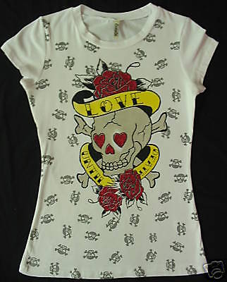 Cotty On Skull T shirt Tee Top Glitter Ladies SS NeW S  