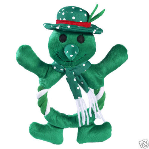 Zanies Fling A Ring Snowman Dog Toy Plush Rope Green 8