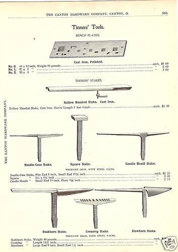 TINNERS TOOL BENCH PLATE STAKE ANTIQUE 1896 CATALOG AD  