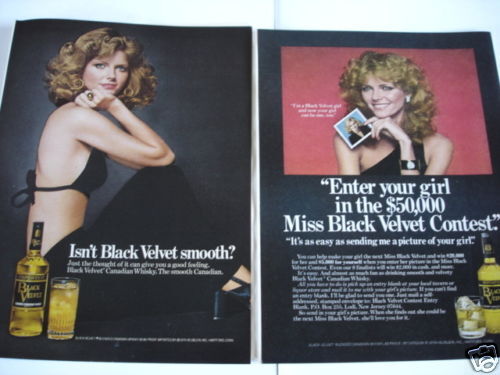 1975 1978 CHERYL TIEGS Black Velvet Whiskey ad LOT of 2  