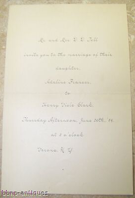 1884 VERONA NY WEDDING INVITATION TOLL CLARK INVITE  