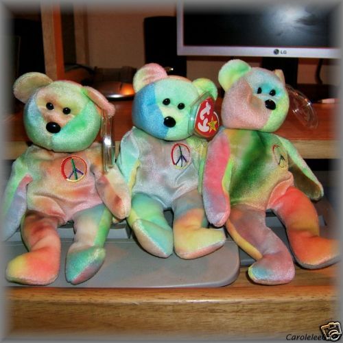 MWMTS*TRIO 102 AWESOME PEACE BEANIE BABY BEARS*NICE*  