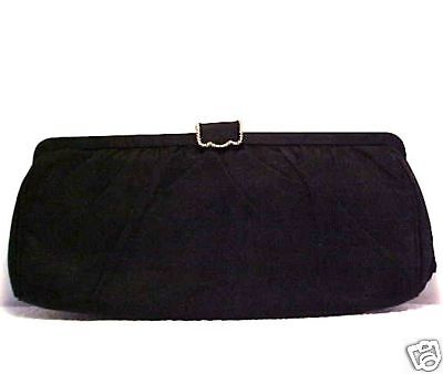 Vintage BLACK SILK CLUTCH Evening Bag Purse Dressy Casual Chic Classy 