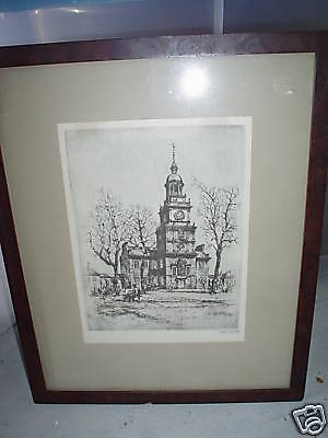 RARE Anton Schutz Etching Independence Hall LOOK  