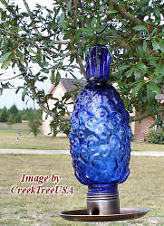 BLUE PINEAPPLE Blown Glass Wild Bird Feeder PARASOL New  